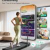 UREVO Strol 2E Smart 2-in-1 Folding Treadmill, Compact Walking Pad with Safety Handle, Plug and Play, Standing Desk Treadmill with Dual LED Display, Smart APP, Walking or Running for Home, Flaxen