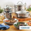 Farberware Millennium Stainless Steel Pots and Pans Set, 10-Piece, Silver | Stainless steel pot set, induction cookware set, dishwasher safe, everyday pots and pans set