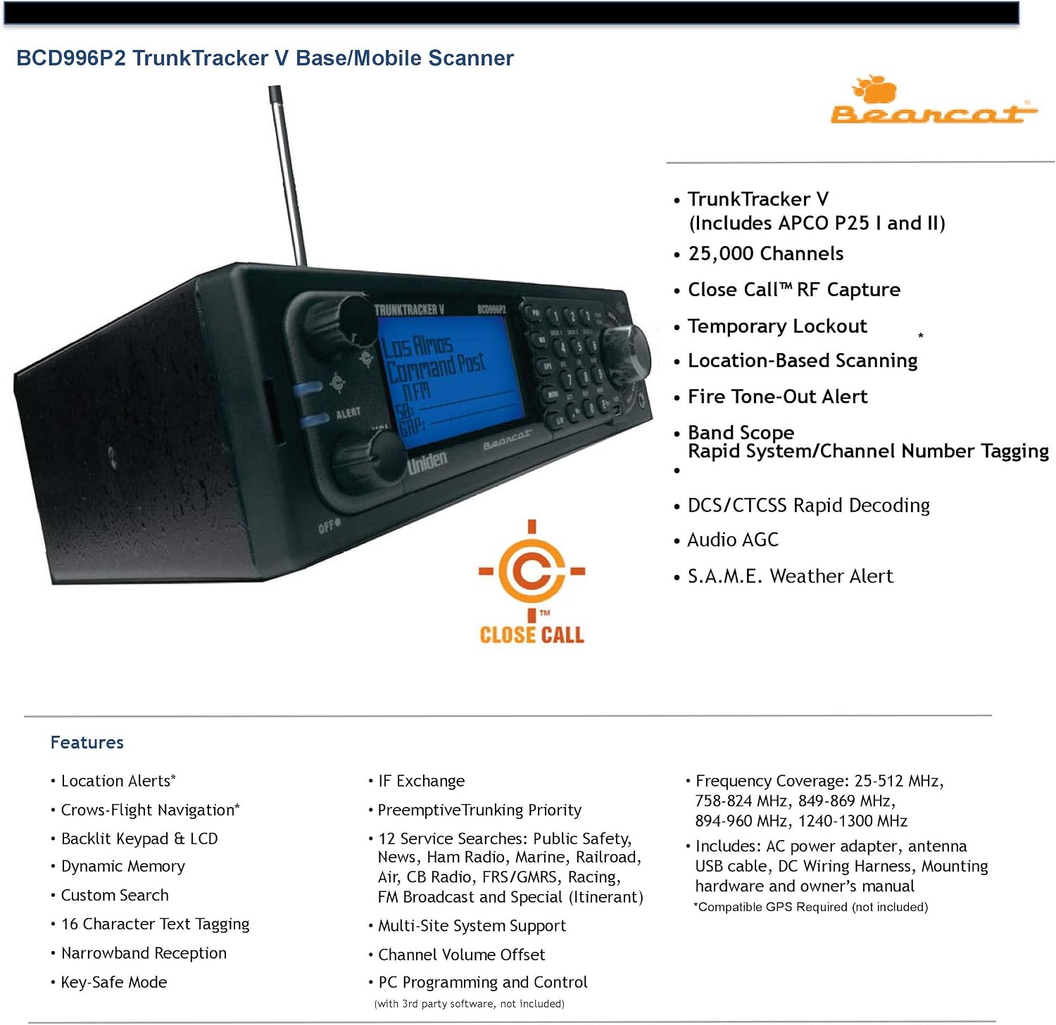 Uniden BCD996P2 Digital Mobile TrunkTracker V Scanner, 25,000 Dynamically Allocated Channels, Close Call RF Capture Technology, 4-Line Alpha Display, Base/Mobile Design, Phase 2 Uniden BCD996P2 Digital Mobile TrunkTracker V Scanner, 25,000 Dynamically Allocated Channels, Close Call RF Capture Technology, 4-Line Alpha Display, Base/Mobile Design, Phase 2 - Image 2