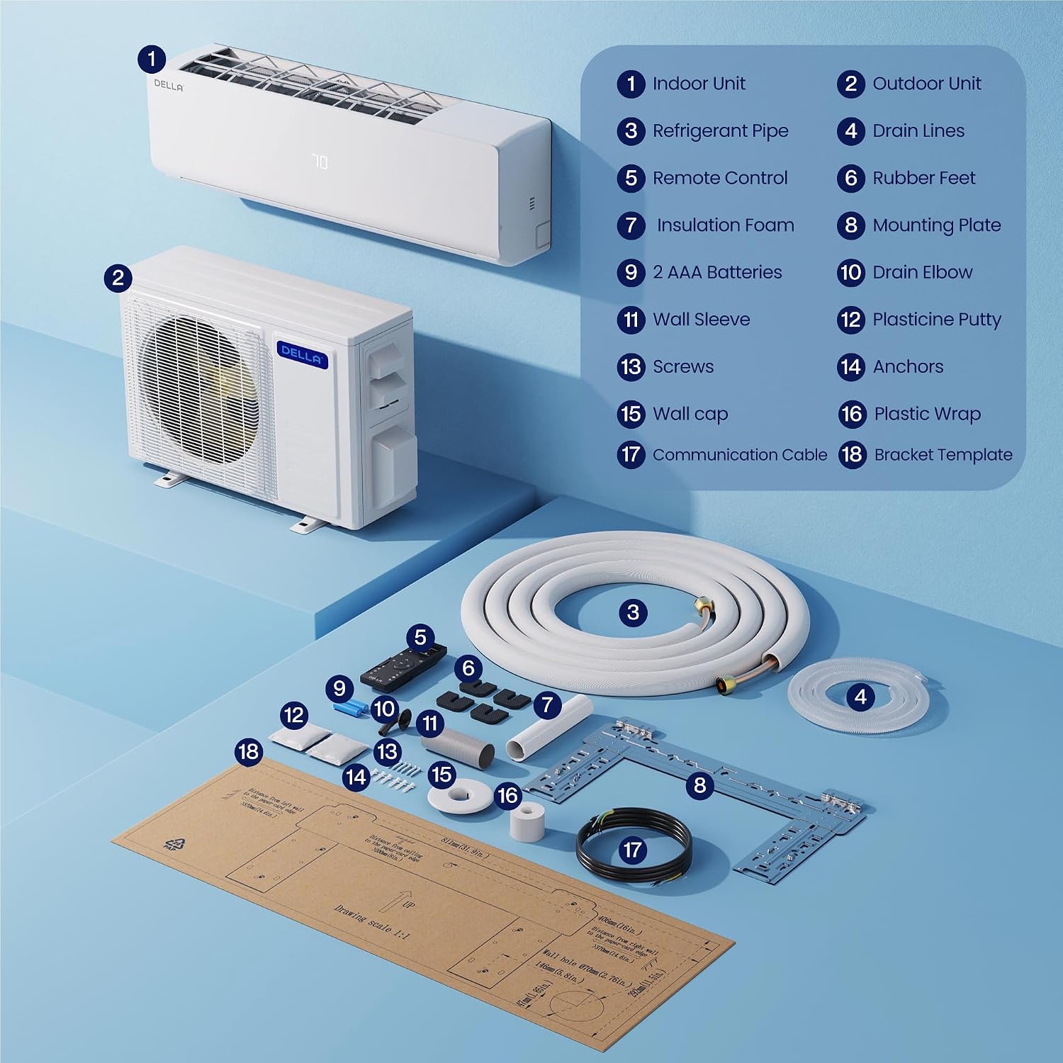 DELLA Vario Series 12000 BTU Mini Split AC, Work with Alexa and Wifi, 20.5 SEER2 Cools Up to 550 Sq.Ft, Energy Efficient, 115V Ductless Inverter System, Pre-Charged Heat Pump and 16.4ft Kits DELLA Vario Series 12000 BTU Mini Split AC, Work with Alexa and Wifi, 20.5 SEER2 Cools Up to 550 Sq.Ft, Energy Efficient, 115V Ductless Inverter System, Pre-Charged Heat Pump and 16.4ft Kits - Image 8