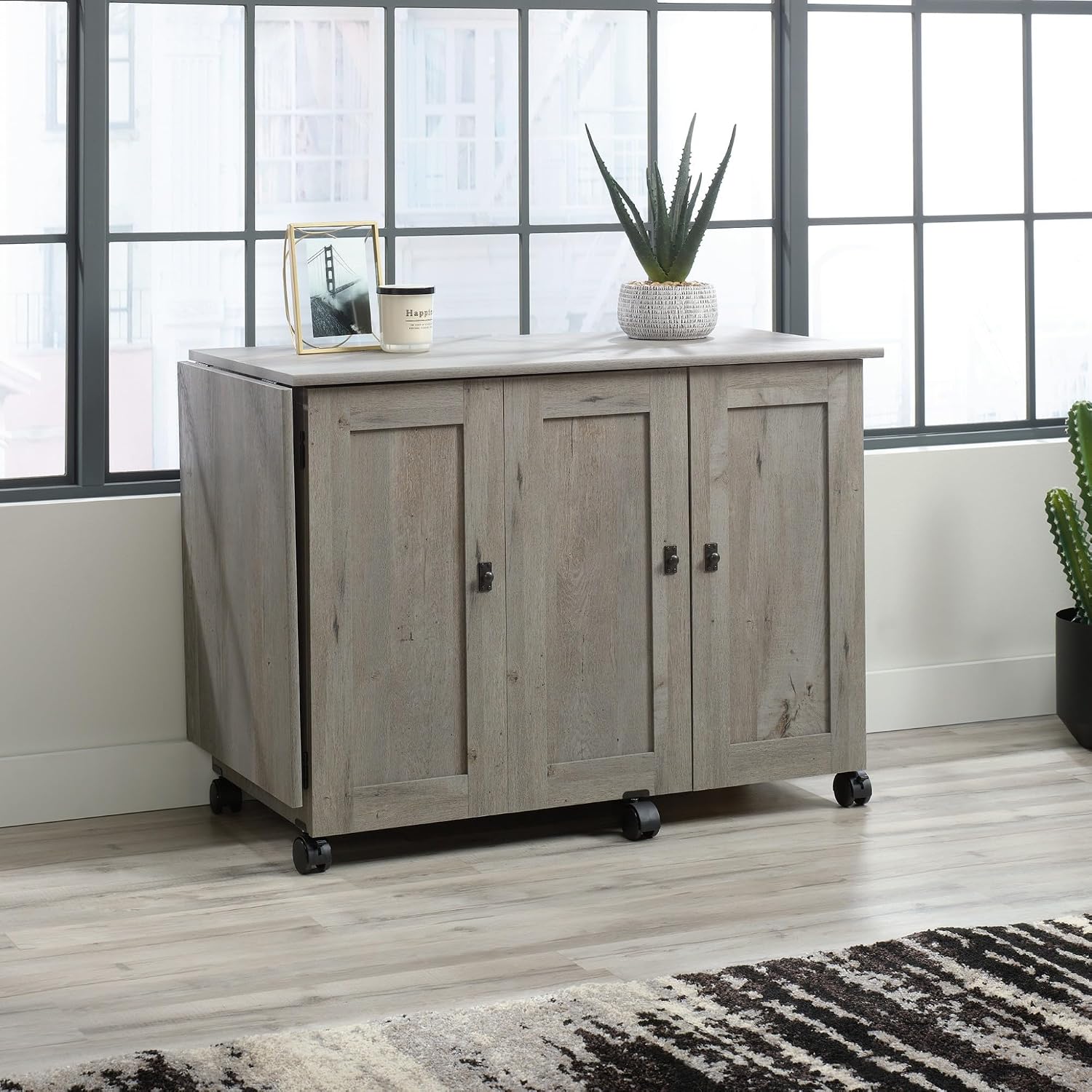 Sauder Craft Cart Storage Cabinet, Rolling Sewing Table with Expandable Top, Mystic Oak Sauder Craft Cart Storage Cabinet, Rolling Sewing Table with Expandable Top, Mystic Oak - Image 7