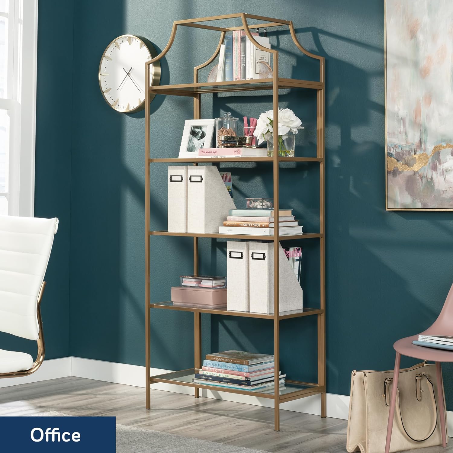 Sauder International Lux Bookcase/ book shelf, Satin Gold finish Sauder International Lux Bookcase/ book shelf, Satin Gold finish - Image 4