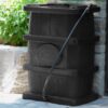FCMP Outdoor Slim Line Design 45-Gallon Wood Grain Outdoor Home Rain Water Catcher Barrel Flat Back Container with Spigots and Mesh Screen, Black