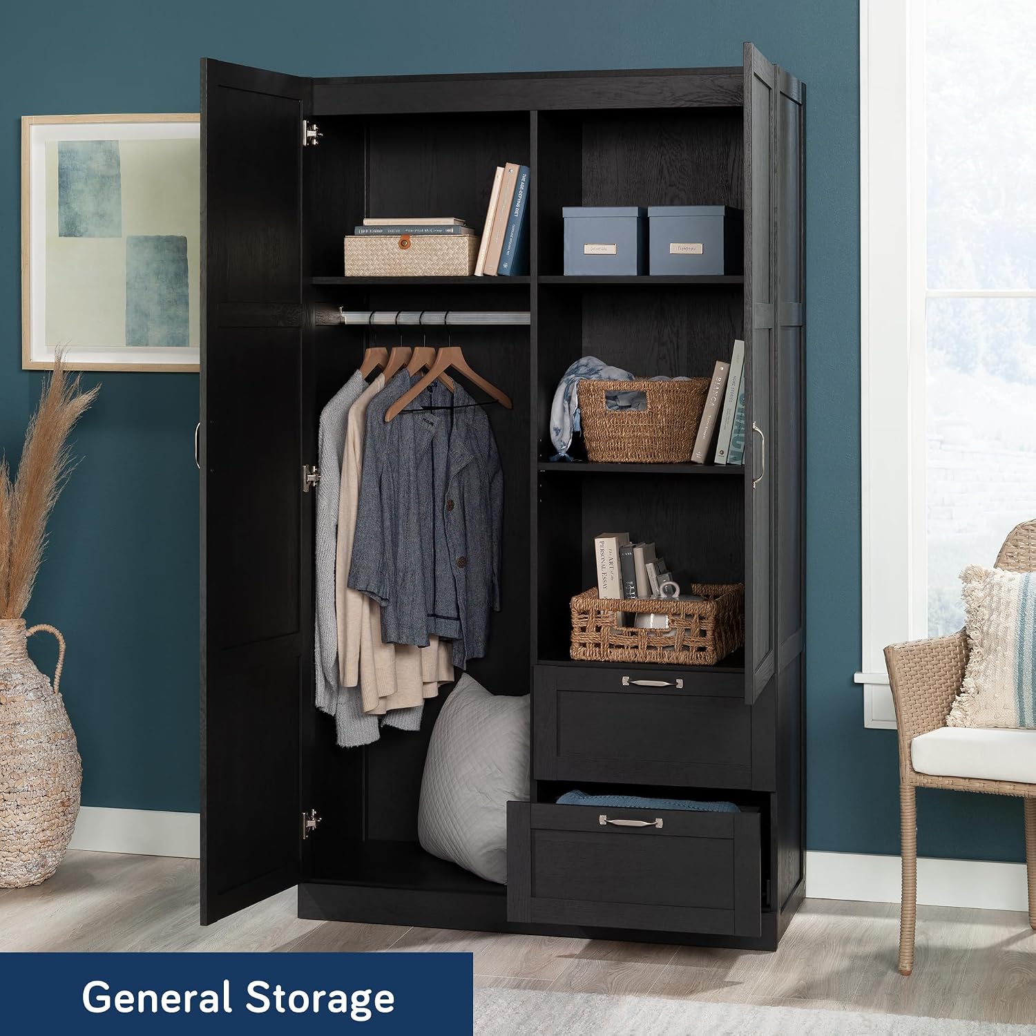 Sauder Miscellaneous Storage Armoire with Drawers, Raven Oak Finish Sauder Miscellaneous Storage Armoire with Drawers, Raven Oak Finish - Image 5