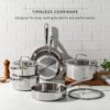 T-fal Pro Tri-Ply Stainless Steel 10-Piece Induction Cookware Set | NSF-certified, oven safe to 500°F, glass lids to 350°F, measuring marks inside, all cooktops including induction