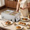 VEVOR Commercial Food Warmer, 1500W Electric Stainless Steel Steam Food Warmer with Lid, 6-Pan Fast Heating Countertop Buffet Bain Marie with Soup & Perforated Ladles, for Catering, Restaurant, Party