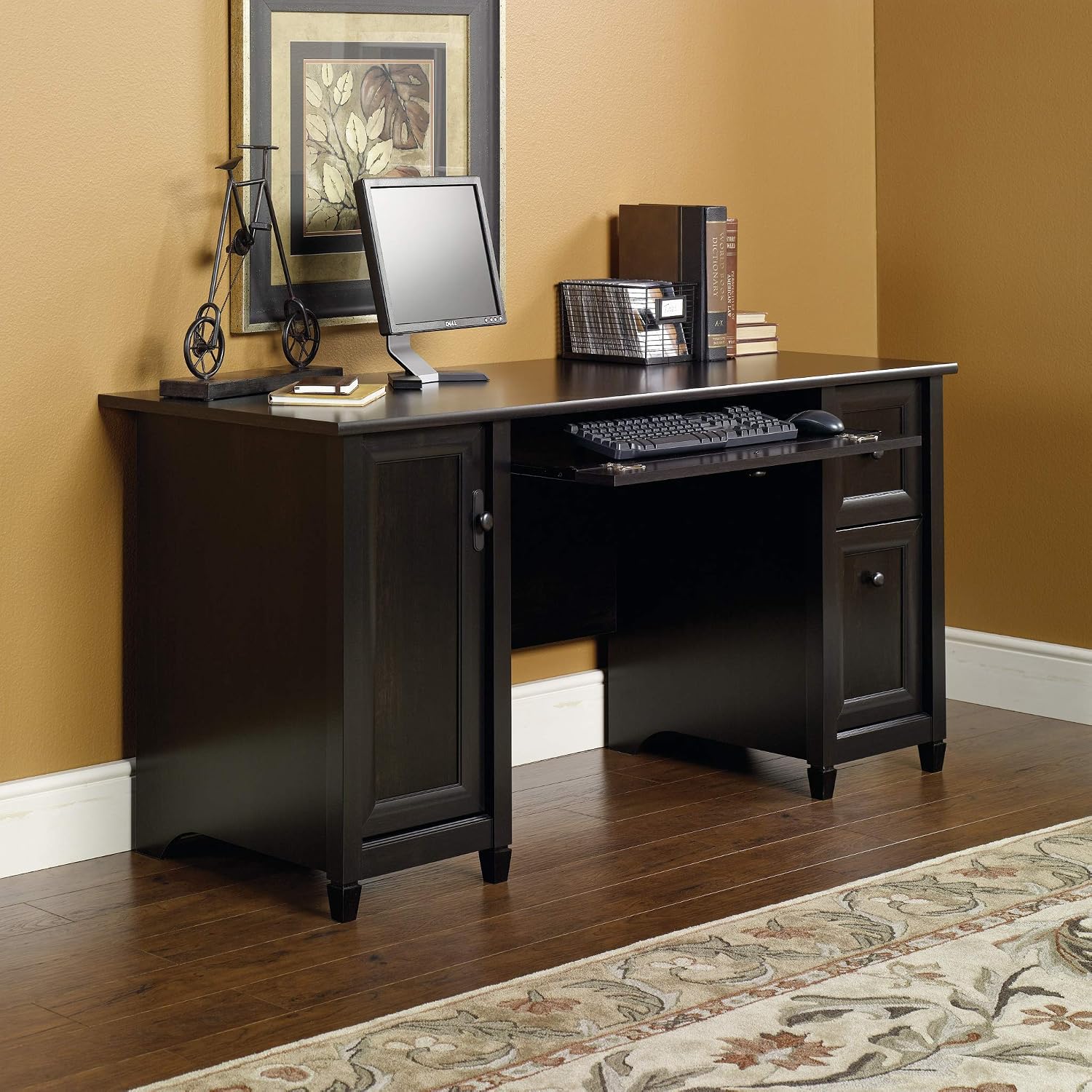 Sauder Edge Water Computer Desk with Storage Drawers, Home Office Desk, in Estate Black Sauder Edge Water Computer Desk with Storage Drawers, Home Office Desk, in Estate Black - Image 4