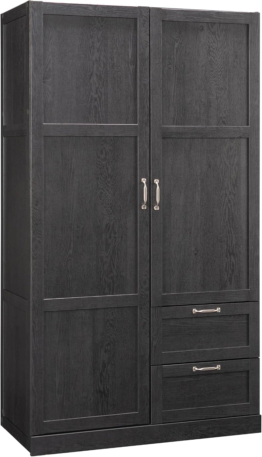 Sauder Miscellaneous Storage Armoire with Drawers, Raven Oak Finish Sauder Miscellaneous Storage Armoire with Drawers, Raven Oak Finish
