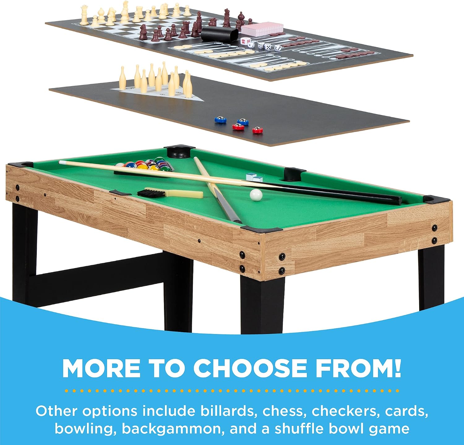81Nzp7TmdGL._AC_SL1500_.jpg Best Choice Products 2x4ft Combo Game Table Set for Home, Game Room, Friends & Family w/Hockey, Foosball, Pool, Shuffleboard, Ping Pong, Chess, Checkers, Bowling, and Backgammon, Natural