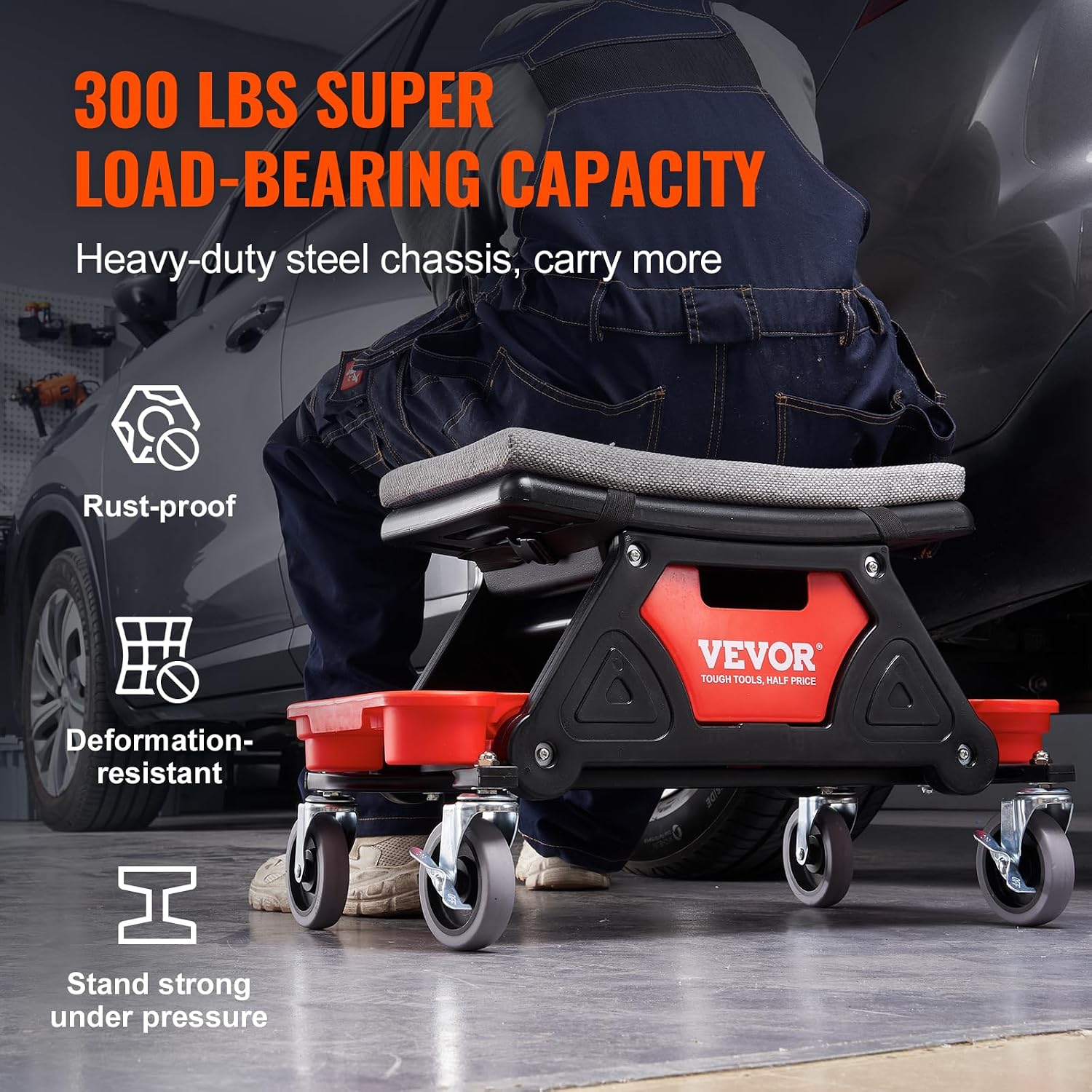 VEVOR Mechanic Stool 300 LBS Capacity Garage Stool Gift for Men, Heavy Duty Rolling Mechanics Seat, with Three Slide Out Tool Trays and Drawer, Tools for Automotive Auto Repair | Auto Repair Heavy Duty Plastic Rolling Mechanics Seat with Cushion, Three Slide Out Tool Trays and Drawer, for Automotive VEVOR Mechanic Stool 300 LBS Capacity Garage Stool Gift for Men, Heavy Duty Rolling Mechanics Seat, with Three Slide Out Tool Trays and Drawer, Tools for Automotive Auto Repair | Auto Repair Heavy Duty Plastic Rolling Mechanics Seat with Cushion, Three Slide Out Tool Trays and Drawer, for Automotive - Image 7