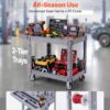 VEVOR Utility Cart, 550 lbs Capacity, 2 Tier Service Cart with 360° Swivel & Fixed Wheels (2 with Brakes), Heavy Duty Plastic Rolling with Storage Tray, Tool Storage for Garage Warehouse Workshop Gray