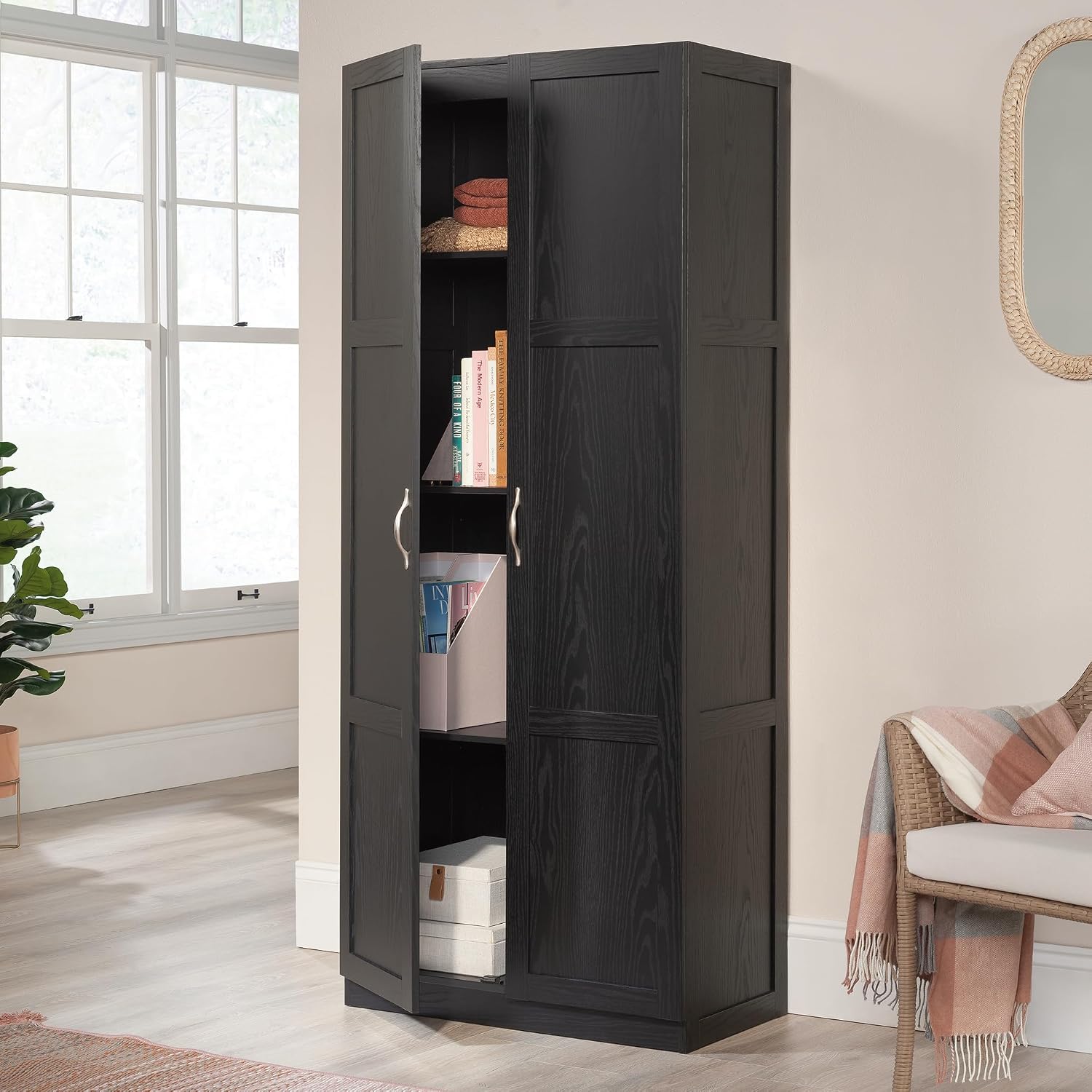 Sauder Tall Storage Cabinet, Black, 4 Adjustable Shelves, Multi-Room Use Sauder Tall Storage Cabinet, Black, 4 Adjustable Shelves, Multi-Room Use - Image 4