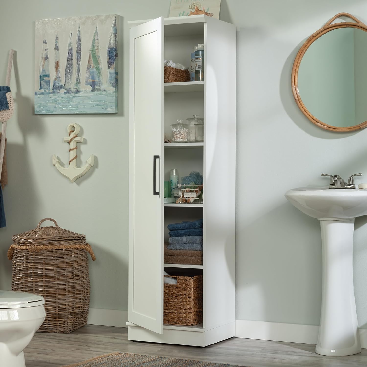 Sauder HomePlus Pantry Storage Cabinet, Soft White | Single Door, Adjustable Shelves, Kitchen Storage Cabinet Sauder HomePlus Pantry Storage Cabinet, Soft White | Single Door, Adjustable Shelves, Kitchen Storage Cabinet - Image 5