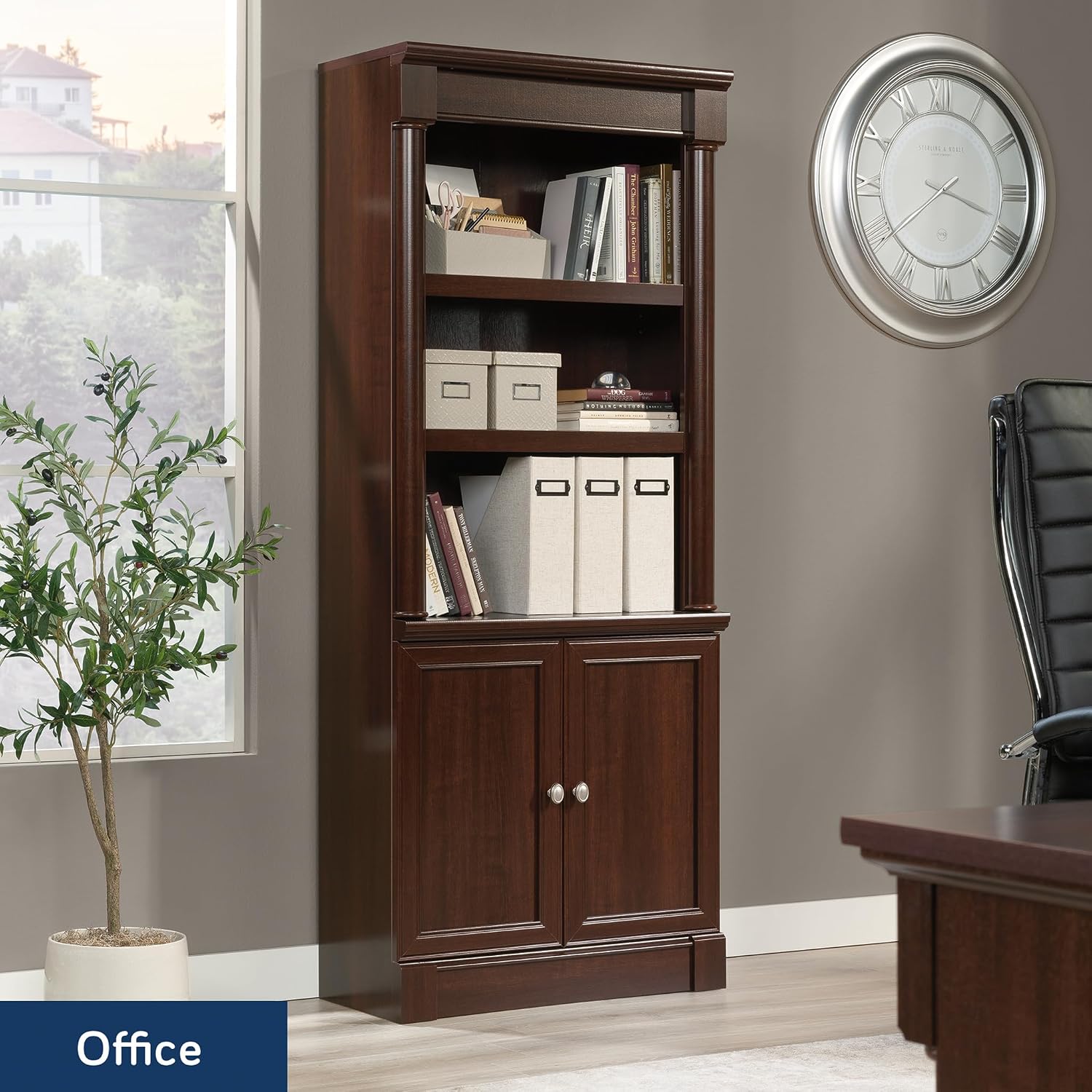 Sauder Palladia Book Shelf, Bookshelf with Storage, Library Bookcase with Doors and Adjustable Shelves, in Select Cherry finish Sauder Palladia Book Shelf, Bookshelf with Storage, Library Bookcase with Doors and Adjustable Shelves, in Select Cherry finish - Image 5