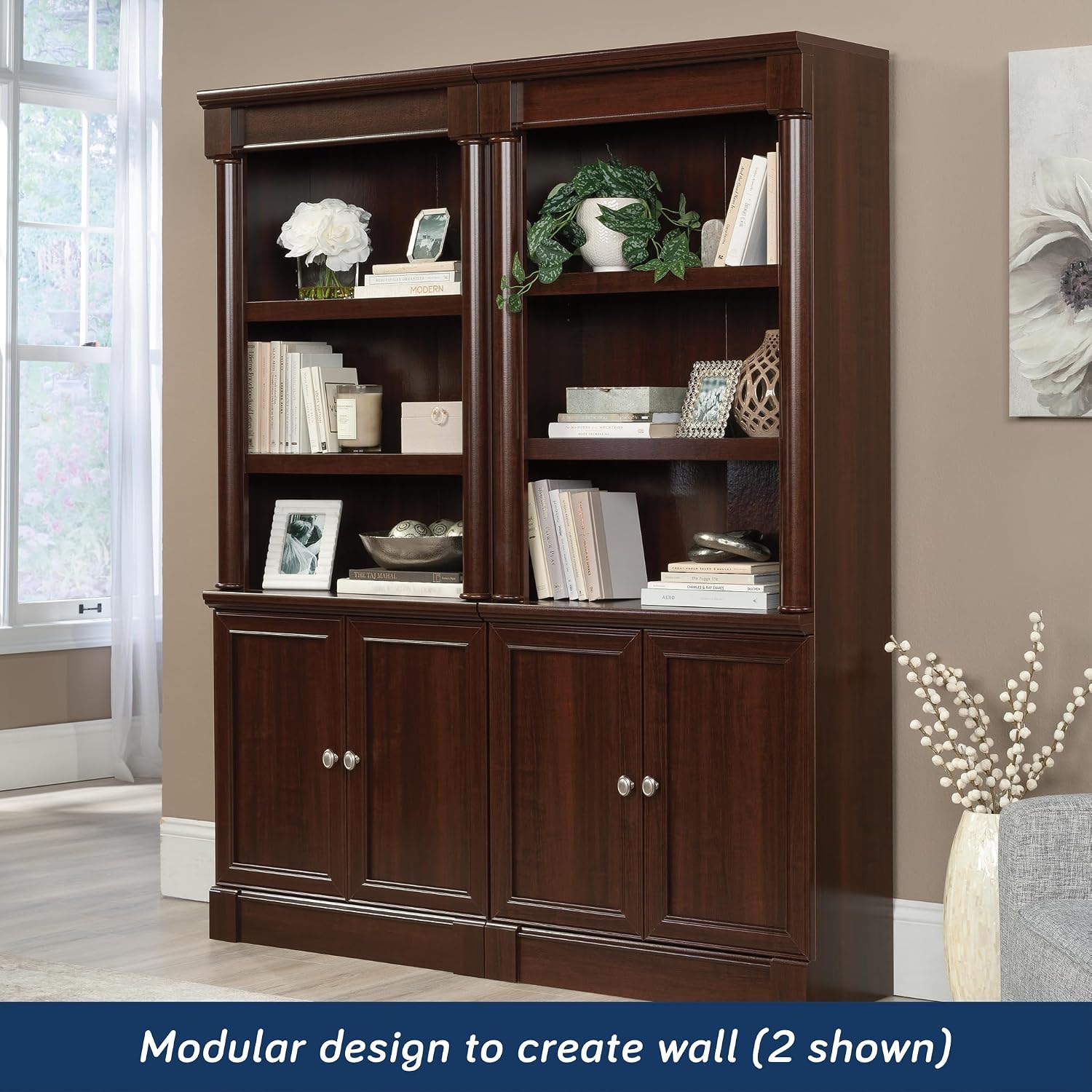 Sauder Palladia Book Shelf, Bookshelf with Storage, Library Bookcase with Doors and Adjustable Shelves, in Select Cherry finish Sauder Palladia Book Shelf, Bookshelf with Storage, Library Bookcase with Doors and Adjustable Shelves, in Select Cherry finish - Image 6