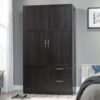 Sauder Select Multipurpose Bedroom Armoire Wardrobe Closet Pantry Storage Cabinet with Storage Drawers and Hanging Rail, in Cinnamon Cherry
