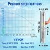 VEVOR Deep Well Submersible Pump, 0.5HP/370W 115V/60Hz, 28GPM Flow 167 ft Head, with 33ft Electric Cord, 4 inch Stainless Steel Water Pumps for Industrial, Irrigation & Home Use, IP68 Waterproof Grade | for Industrial Irrigation & Home Use, 4" Stainless Steel Water Pump, with 33 ft Electric Cord, Copper Motor, IP68 Waterproof