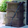 FCMP Outdoor Slim Line Design 45-Gallon Wood Grain Outdoor Home Rain Water Catcher Barrel Flat Back Container with Spigots and Mesh Screen, Brown | Wood Grain Design - Outdoor Home Rainwater Catcher Flat Back Container with Spigots and Mesh Screen