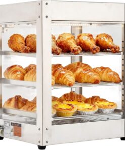 VEVOR 3-Tier Commercial Food Warmer Display, 800W Food Display Warmer with LED Light, Adjustable Shelf and Stainless Steel Frame, 86℉~185℉ Air Heating, 34L for Hamburger, Pizza, Bread, Fried Chicken
