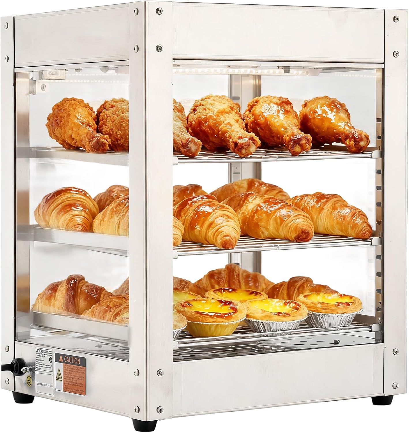 VEVOR 3-Tier Commercial Food Warmer Display, 800W Food Display Warmer with LED Light, Adjustable Shelf and Stainless Steel Frame, 86℉~185℉ Air Heating, 34L for Hamburger, Pizza, Bread, Fried Chicken VEVOR 3-Tier Commercial Food Warmer Display, 800W Food Display Warmer with LED Light, Adjustable Shelf and Stainless Steel Frame, 86℉~185℉ Air Heating, 34L for Hamburger, Pizza, Bread, Fried Chicken