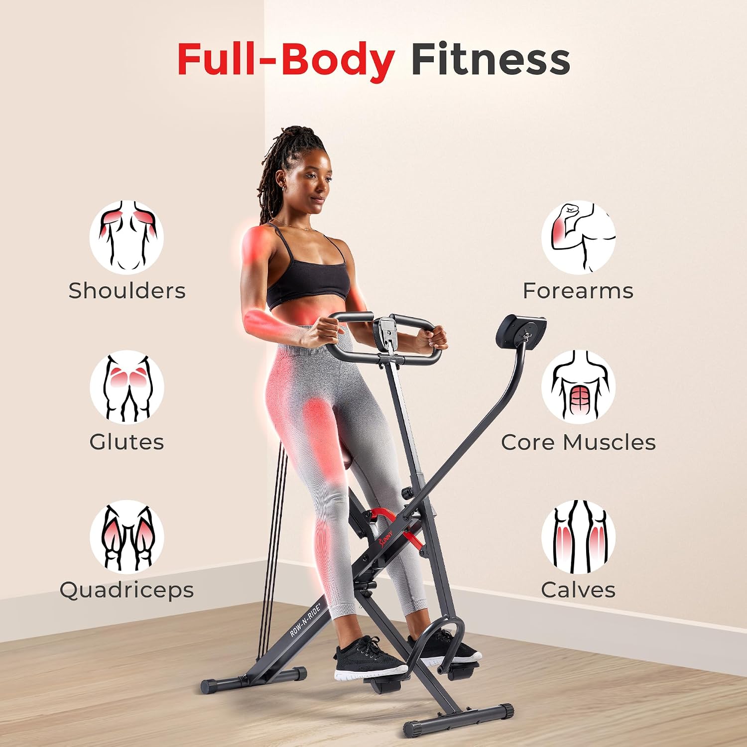Sunny Health & Fitness Smart Upright Row-N-Ride Trainer w/Adjustable Resistance & 330LB Weight Capacity, Foldable Home Exercise Equipment for Arm, Glute & Leg Training, Free SunnyFit App Connection Sunny Health & Fitness Smart Upright Row-N-Ride Trainer w/Adjustable Resistance & 330LB Weight Capacity, Foldable Home Exercise Equipment for Arm, Glute & Leg Training, Free SunnyFit App Connection - Image 2