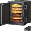 VEVOR Insulated Food Pan Carrier, 95 Qt Hot Box for Catering, LLDPE Food Box Carrier w/Double Buckles, Front Loading Food Warmer w/Handles, Stackable End Loader for Restaurant, Canteen, etc. Black