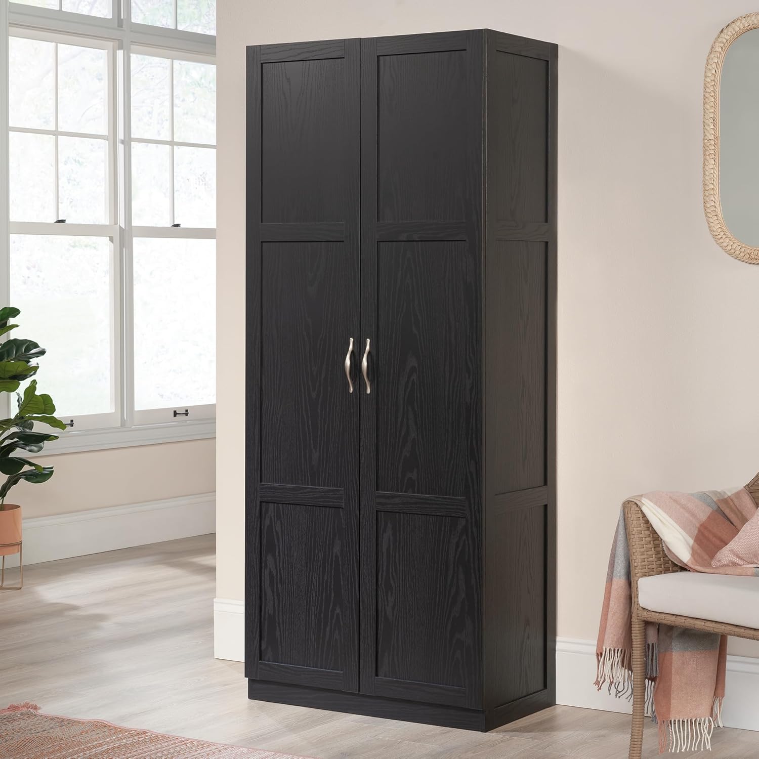 Sauder Tall Storage Cabinet, Black, 4 Adjustable Shelves, Multi-Room Use Sauder Tall Storage Cabinet, Black, 4 Adjustable Shelves, Multi-Room Use - Image 2