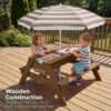 Best Choice Products Kids Picnic Table with Umbrella, 3-in-1 Sand & Water Table, Outdoor Convertible Picnic Table for Toddlers, Seats 4, Removable Top, 2 Buckets - Beige