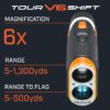 Bushnell Golf Tour V6 Shift Laser Rangefinder with Slope Compensation, 1300-Yard Range, Flag Lock Vibration, Magnetic Cart Mount, 6X Magnification, Waterproof – Tournament Legal