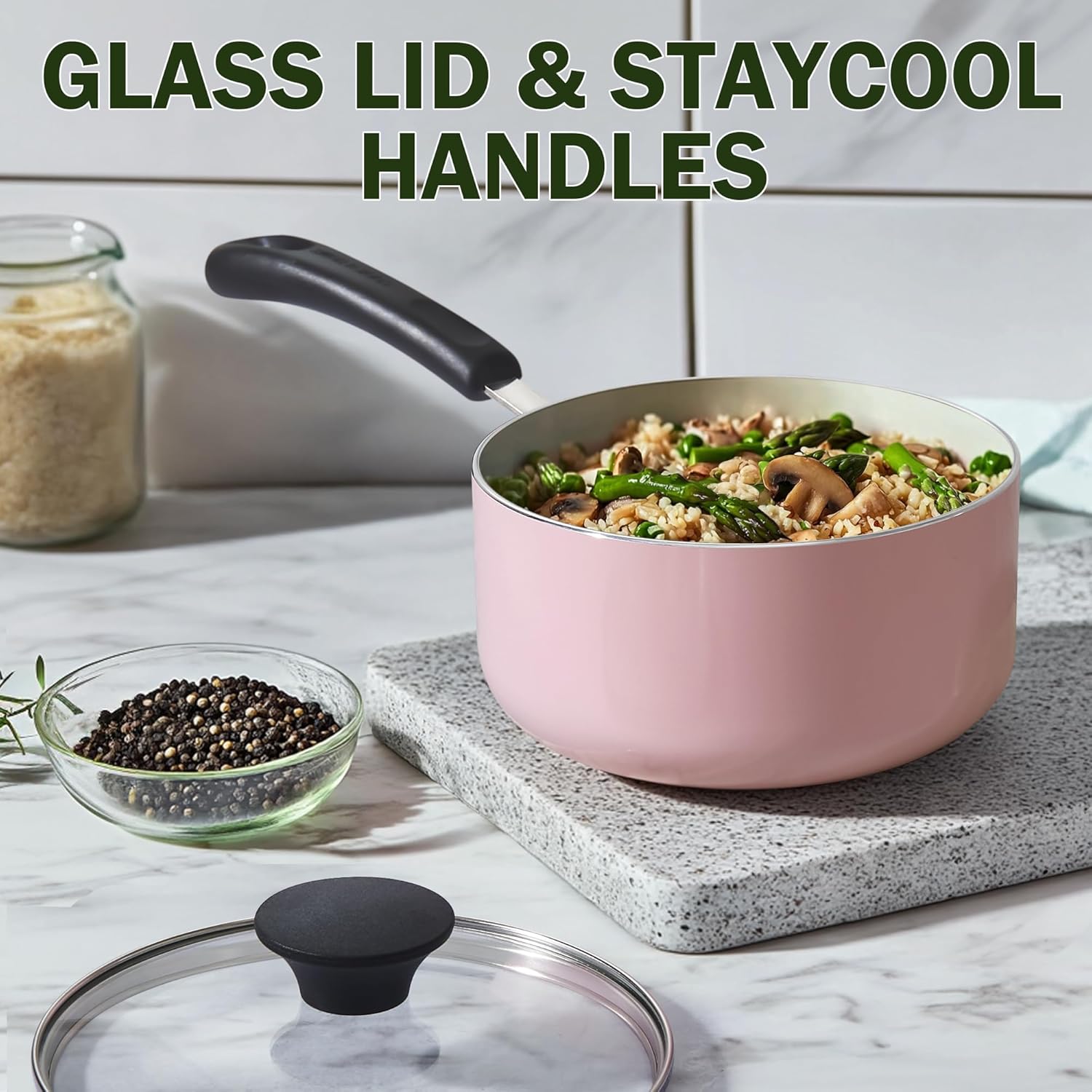 Cook N Home Basics Ceramic Nonstick Cookware Set, 10-Piece, Pink Cook N Home Basics Ceramic Nonstick Cookware Set, 10-Piece, Pink - Image 5