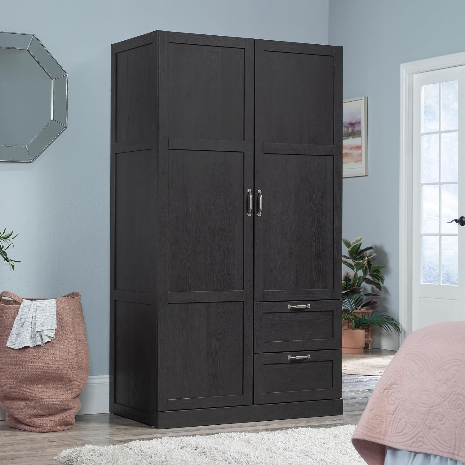 Sauder Miscellaneous Storage Armoire with Drawers, Raven Oak Finish Sauder Miscellaneous Storage Armoire with Drawers, Raven Oak Finish - Image 2