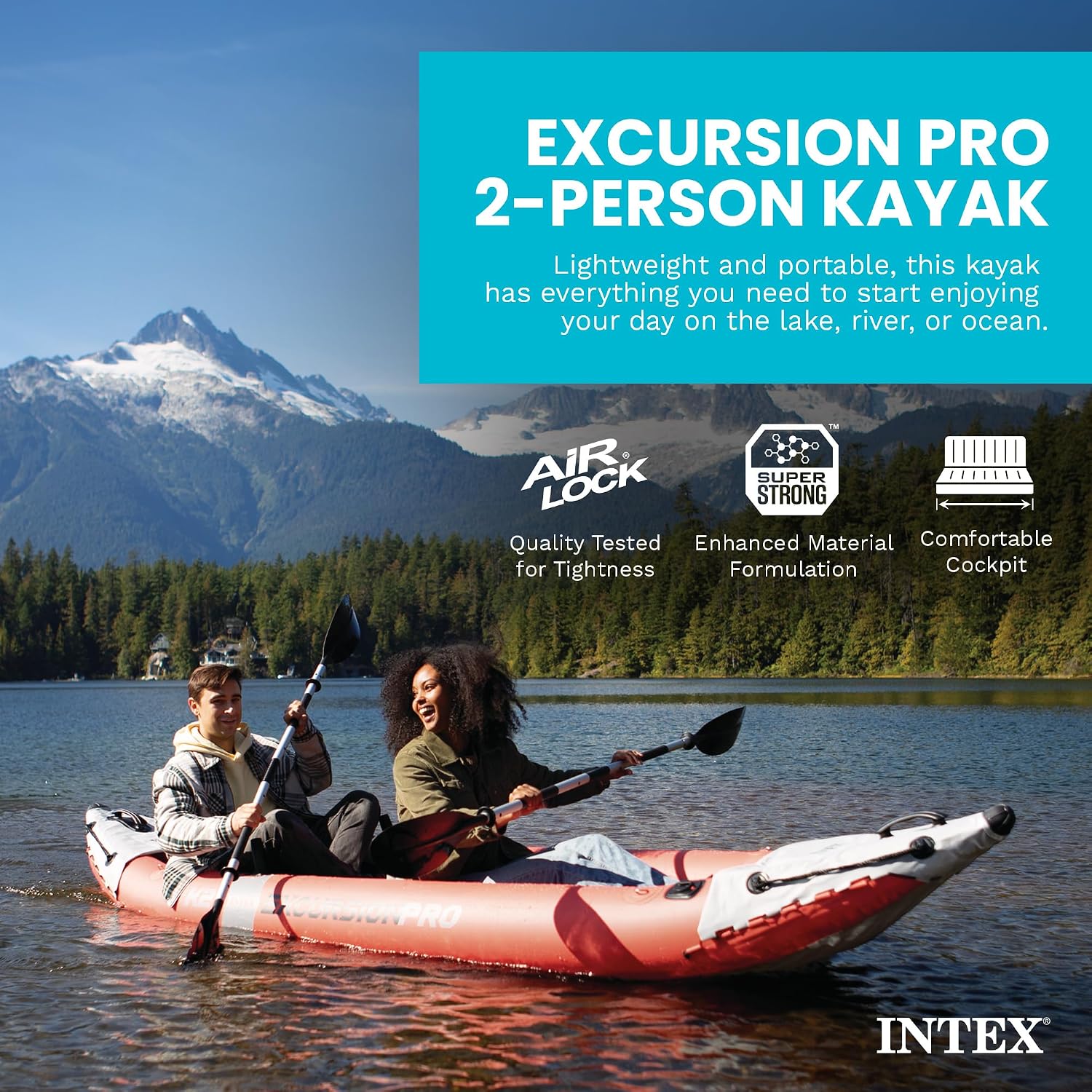 INTEX 68309EP Excursion Pro K2 Inflatable Kayak Set: Includes Deluxe 86in Kayak Paddles and High-Output Pump – SuperTough PVC – Adjustable Bucket Seat – 2-Person – 400lb Weight Capacity INTEX 68309EP Excursion Pro K2 Inflatable Kayak Set: Includes Deluxe 86in Kayak Paddles and High-Output Pump – SuperTough PVC – Adjustable Bucket Seat – 2-Person – 400lb Weight Capacity - Image 2