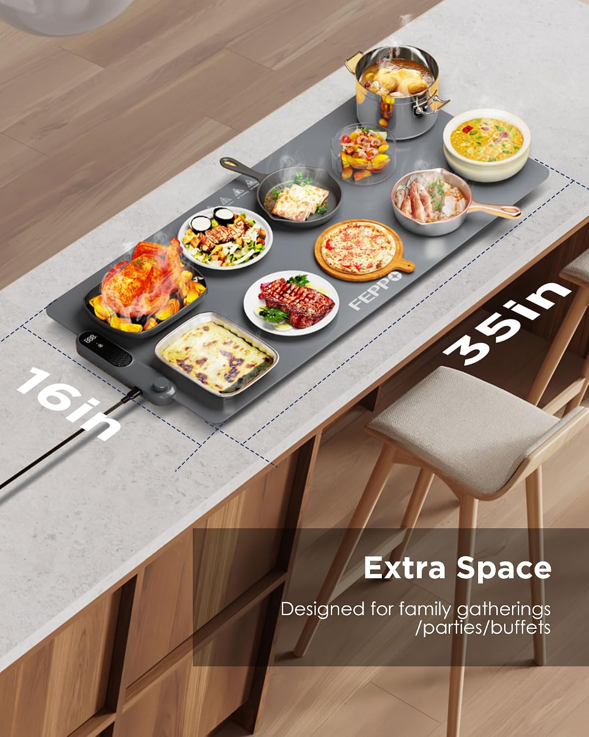 FEPPO Food Warming Mat, 35"x16" Food Warmers for Parties Buffet | Fast Full-Surface Warming Mat for Food with 19 Level Adjustable Temperature and 6 Hours Timer, Roll Up Food Warmer FEPPO Food Warming Mat, 35"x16" Food Warmers for Parties Buffet | Fast Full-Surface Warming Mat for Food with 19 Level Adjustable Temperature and 6 Hours Timer, Roll Up Food Warmer - Image 6