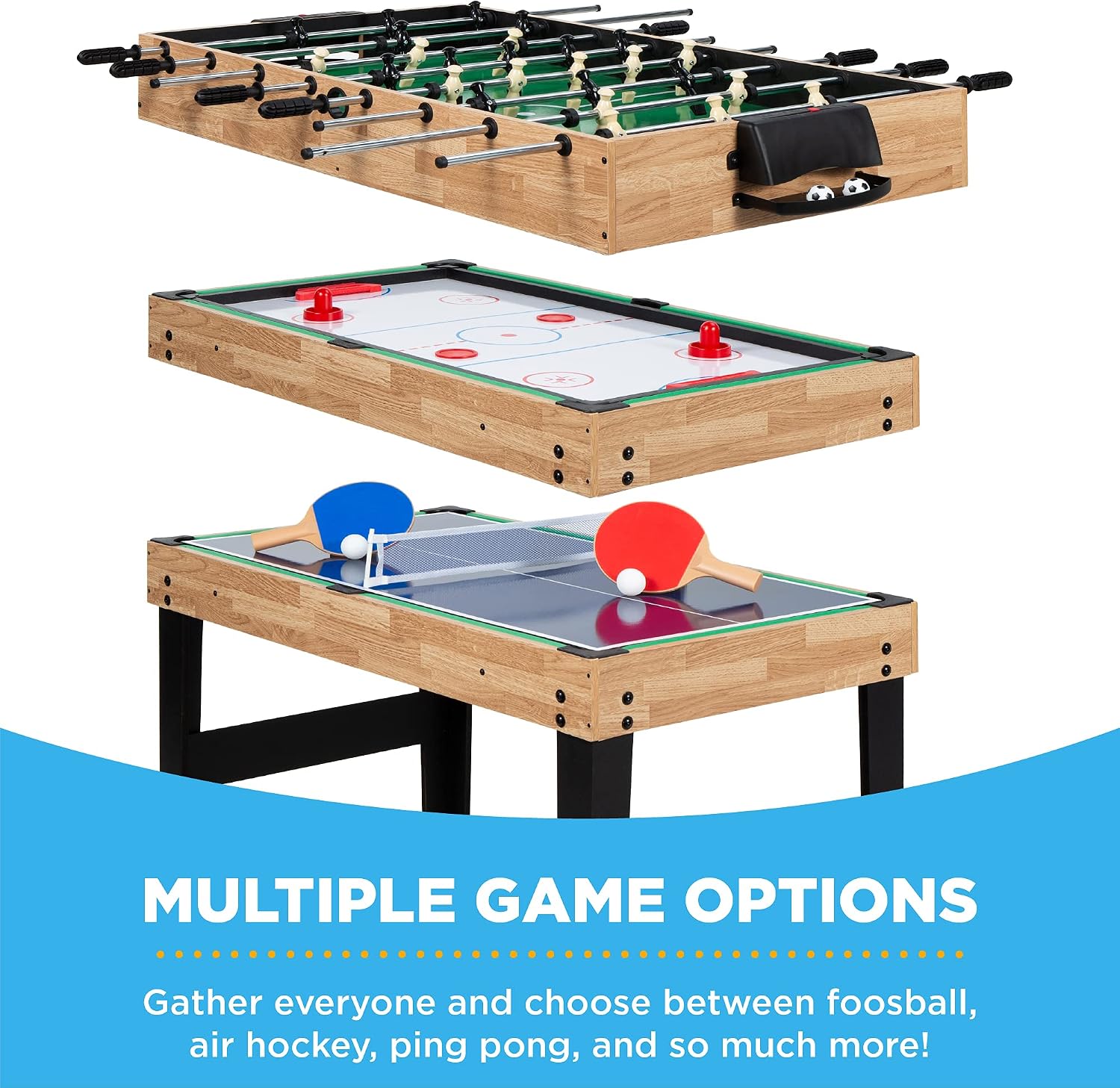 81hzV3ZZioL._AC_SL1500_.jpg Best Choice Products 2x4ft Combo Game Table Set for Home, Game Room, Friends & Family w/Hockey, Foosball, Pool, Shuffleboard, Ping Pong, Chess, Checkers, Bowling, and Backgammon, Natural