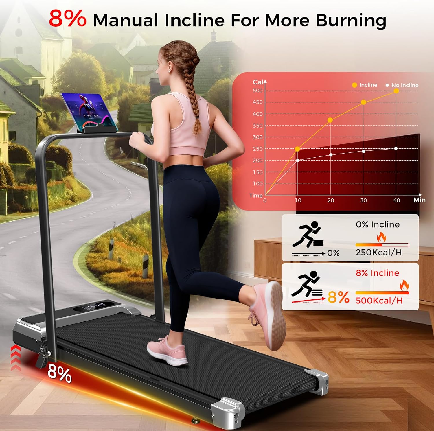 Walking Pad Treadmill with 8% Incline - Portable Home Tread Mills Quiet Machine Compact Fold up Indoor, 3.0HP Walk Running Pads with Handle Bar, Easy Assembly, Up to 350LBS Capacity Walking Pad Treadmill with 8% Incline - Portable Home Tread Mills Quiet Machine Compact Fold up Indoor, 3.0HP Walk Running Pads with Handle Bar, Easy Assembly, Up to 350LBS Capacity - Image 5