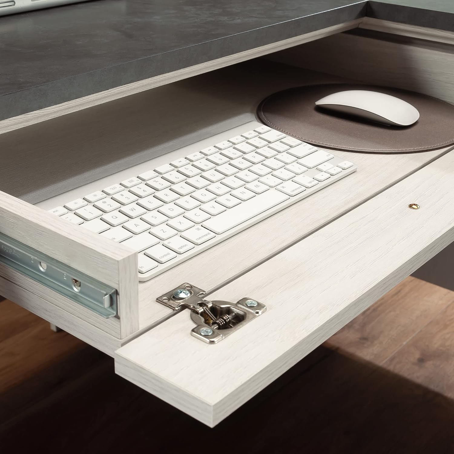 Sauder Palladia L Shaped Desk with Drawers, Office Desk with File Cabinet Storage, Cable Management, Keyboard Tray, in Glacier Oak Finish Sauder Palladia L Shaped Desk with Drawers, Office Desk with File Cabinet Storage, Cable Management, Keyboard Tray, in Glacier Oak Finish - Image 11