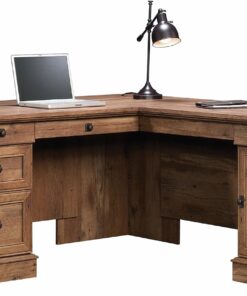Sauder Palladia L Shaped Desk with Drawers, Office Desk with File Cabinet Storage, Cable Management, Keyboard Tray, in Vintage Oak Finish