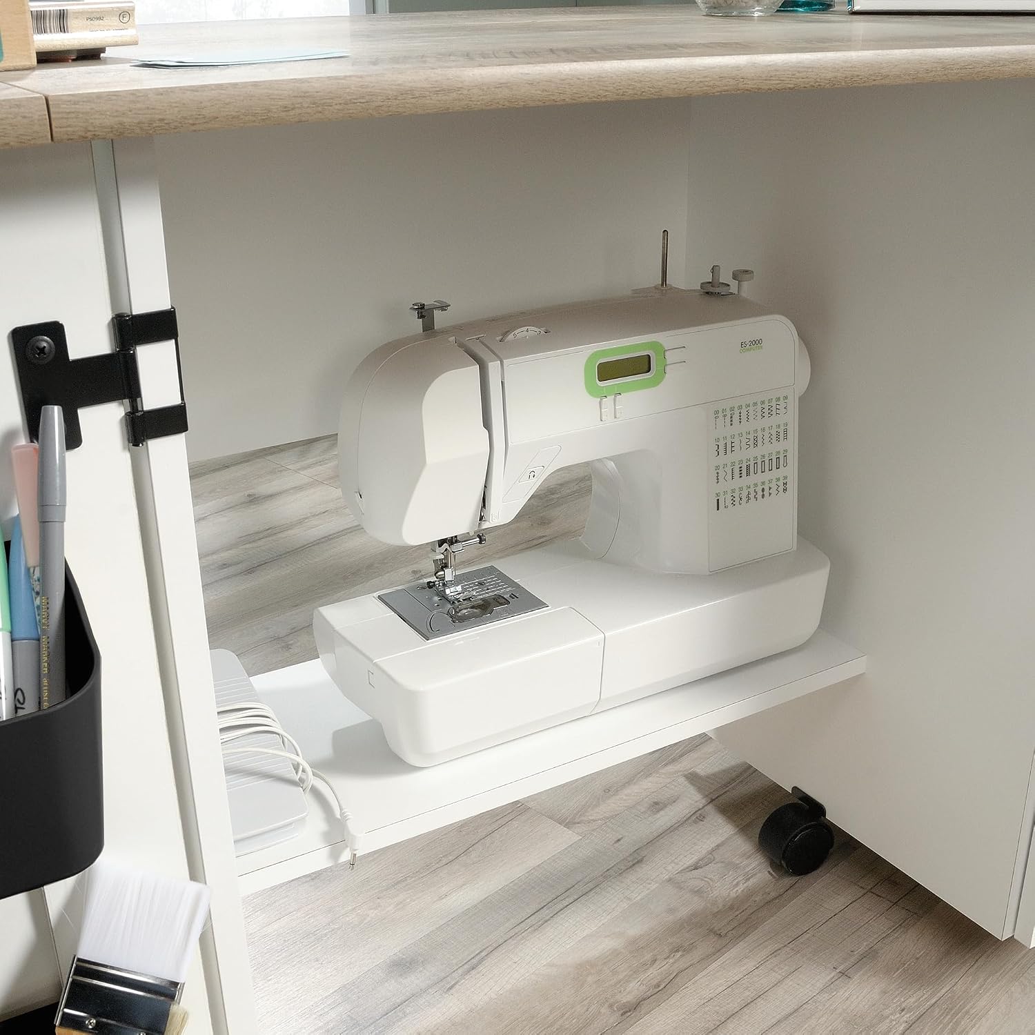 Sauder Miscellaneous Storage Sewing Cart, Drop-Leaf Craft Table, Sewing Table with Storage - Soft White Finish Sauder Miscellaneous Storage Sewing Cart, Drop-Leaf Craft Table, Sewing Table with Storage - Soft White Finish - Image 7