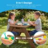 Best Choice Products Kids Picnic Table with Umbrella, 3-in-1 Sand & Water Table, Outdoor Convertible Picnic Table for Toddlers, Seats 4, Removable Top, 2 Buckets - Beige