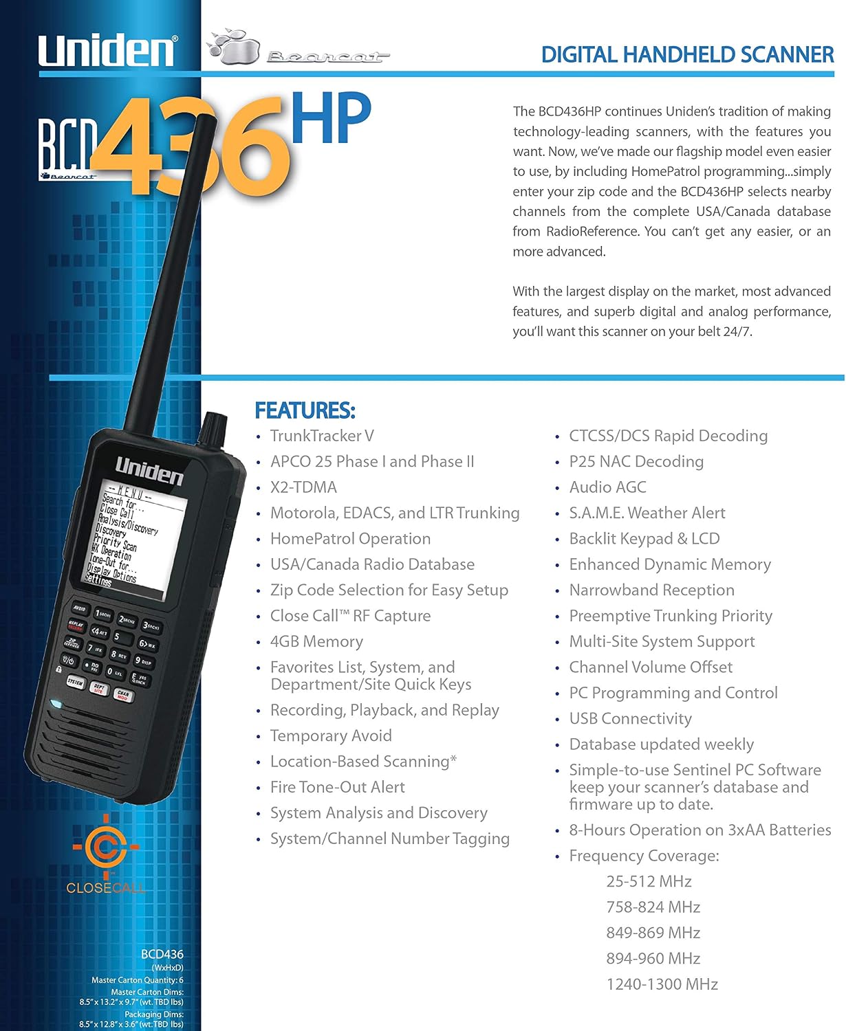 Uniden BCD436HP HomePatrol Series Digital Handheld Scanner. TrunkTracker V, Simple Programming, S.A.M.E. Emergency/Weather Alert, Covers USA and Canada Uniden BCD436HP HomePatrol Series Digital Handheld Scanner. TrunkTracker V, Simple Programming, S.A.M.E. Emergency/Weather Alert, Covers USA and Canada - Image 3