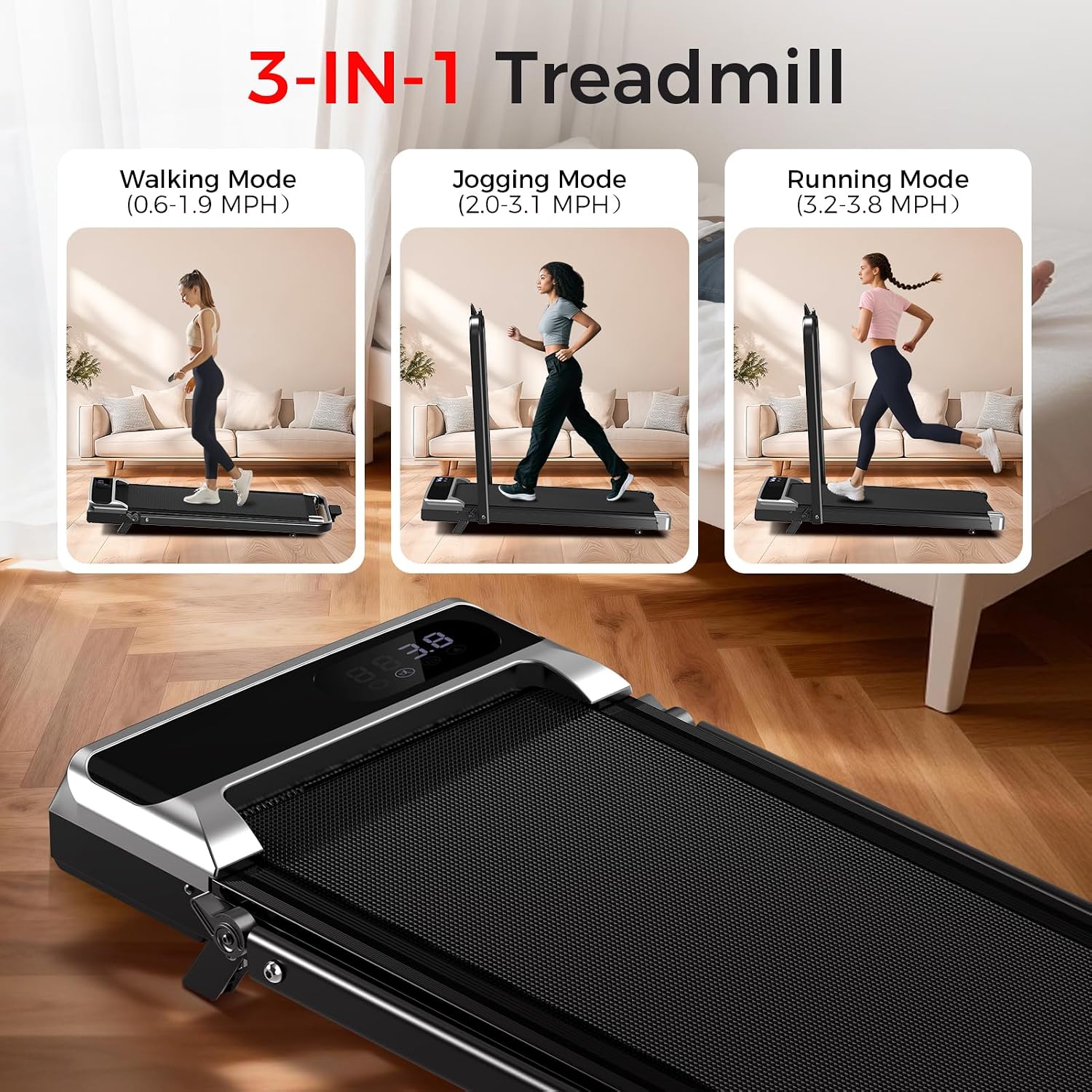 Walking Pad Treadmill with 8% Incline - Portable Home Tread Mills Quiet Machine Compact Fold up Indoor, 3.0HP Walk Running Pads with Handle Bar, Easy Assembly, Up to 350LBS Capacity Walking Pad Treadmill with 8% Incline - Portable Home Tread Mills Quiet Machine Compact Fold up Indoor, 3.0HP Walk Running Pads with Handle Bar, Easy Assembly, Up to 350LBS Capacity - Image 3