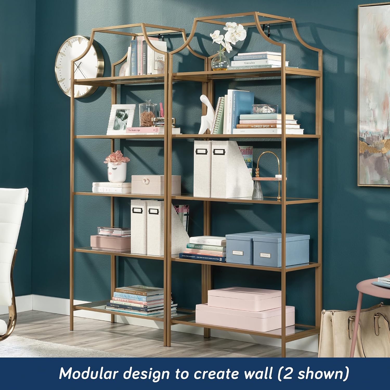 Sauder International Lux Bookcase/ book shelf, Satin Gold finish Sauder International Lux Bookcase/ book shelf, Satin Gold finish - Image 5