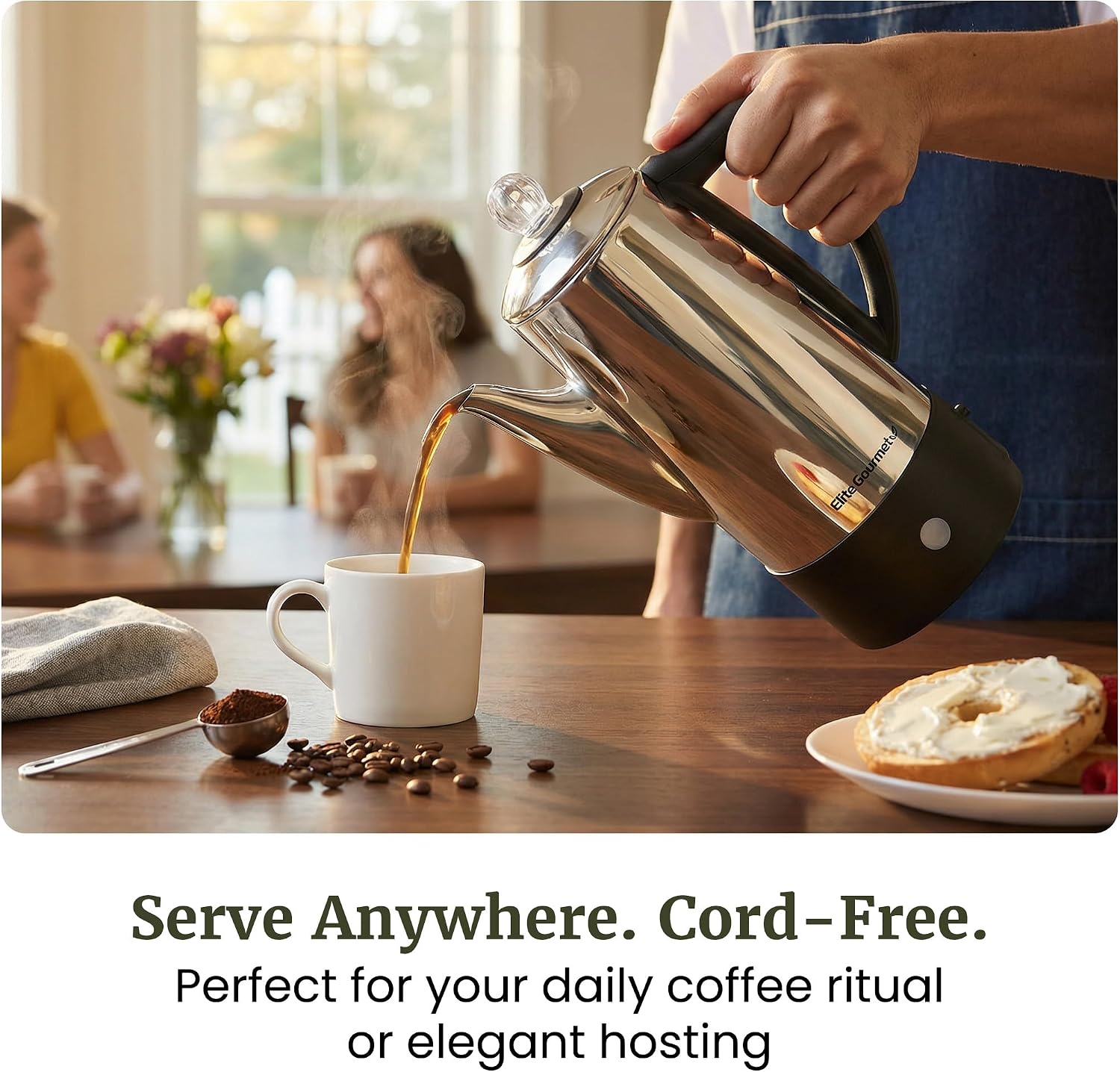 Elite Gourmet 6-Cup Electric Coffee Percolator, Stainless Steel, 1000W | Fast brewing, Keep Warm, auto shut-off, clear brew progress knob, cordless serving base, reusable filter Elite Gourmet 6-Cup Electric Coffee Percolator, Stainless Steel, 1000W | Fast brewing, Keep Warm, auto shut-off, clear brew progress knob, cordless serving base, reusable filter - Image 3