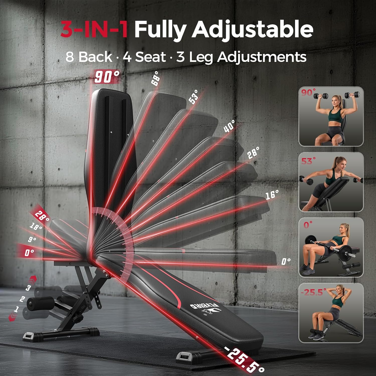 FLYBIRD WB2 Weight Bench, Utility Adjustable Weight Bench for Full Body Workout- Multi-Purpose Foldable Incline Bench (Black) FLYBIRD WB2 Weight Bench, Utility Adjustable Weight Bench for Full Body Workout- Multi-Purpose Foldable Incline Bench (Black) - Image 5
