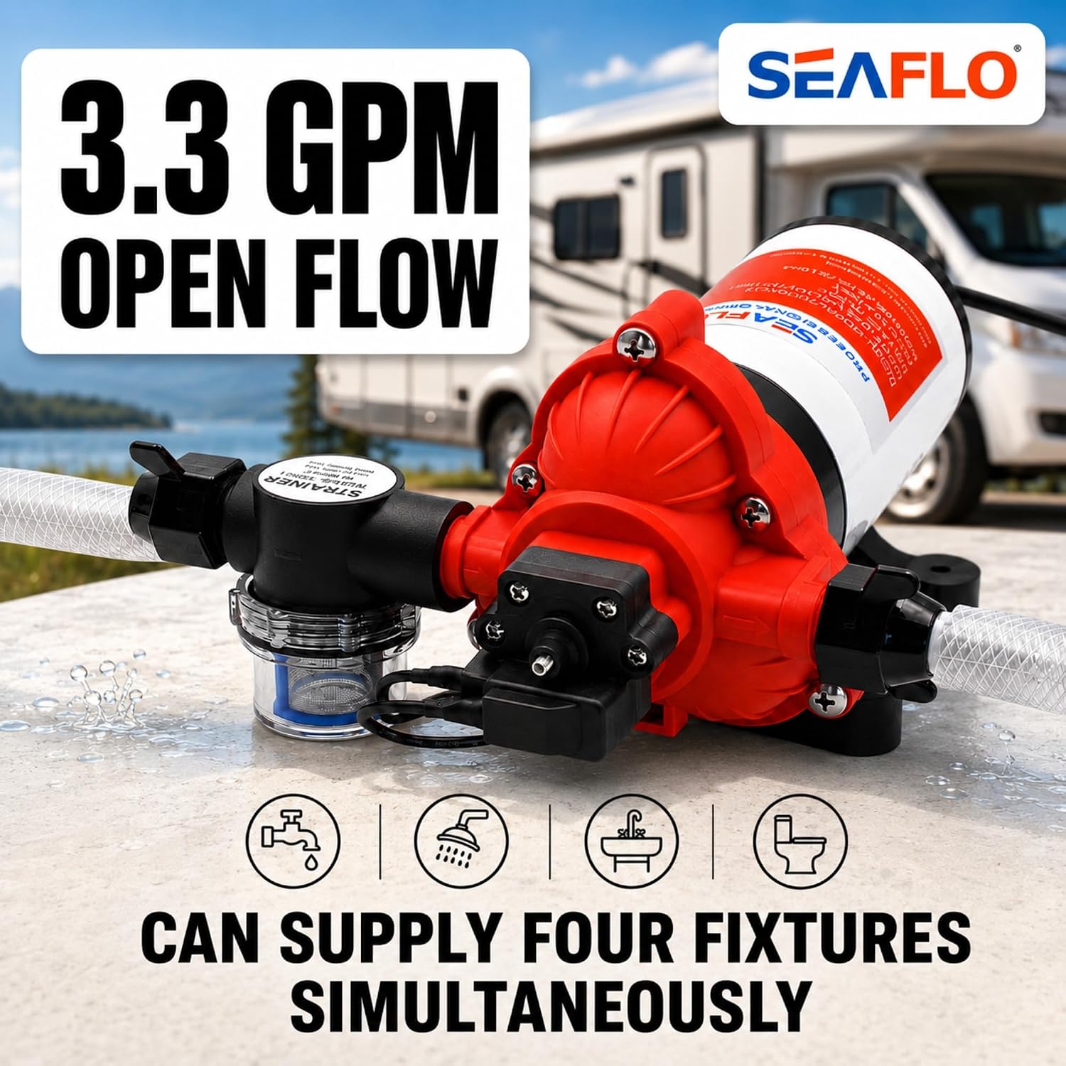 SEAFLO 33 Series 110V/115V AC Fresh Water Pump, 3.3 GPM 45 PSI Self-Priming Pressure Pump with Smart Pressure Switch, Automatic Demand Pump for RV, Caravan Marine Boat Industrial Use, 4-Year Warranty SEAFLO 33 Series 110V/115V AC Fresh Water Pump, 3.3 GPM 45 PSI Self-Priming Pressure Pump with Smart Pressure Switch, Automatic Demand Pump for RV, Caravan Marine Boat Industrial Use, 4-Year Warranty - Image 6