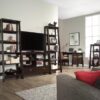 Sauder Ladder Bookshelf 5 Tier Trestle Ladder Shelf Wooden Bookcase, in Jamocha Wood