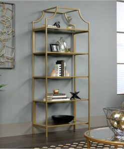 Sauder International Lux Bookcase/ book shelf, Satin Gold finish