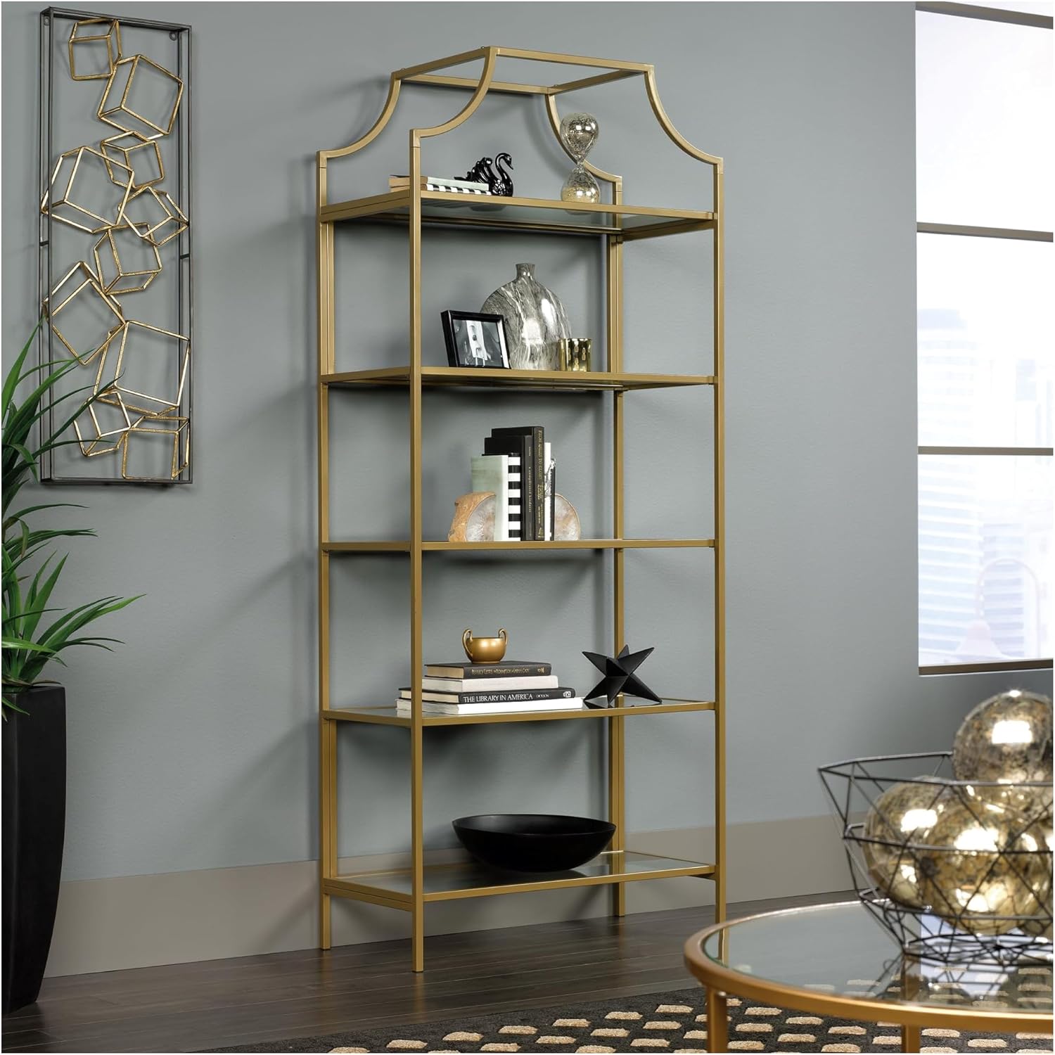 Sauder International Lux Bookcase/ book shelf, Satin Gold finish Sauder International Lux Bookcase/ book shelf, Satin Gold finish