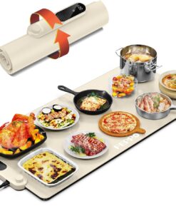 FEPPO Food Warming Mat, 35”x16” Electric Warming Trays for Buffets Party | Fast Full-Surface Heating Mat for Food with 19 Level Adjustable Temperature and 6 Hours Timer, Roll Up Food Warmer