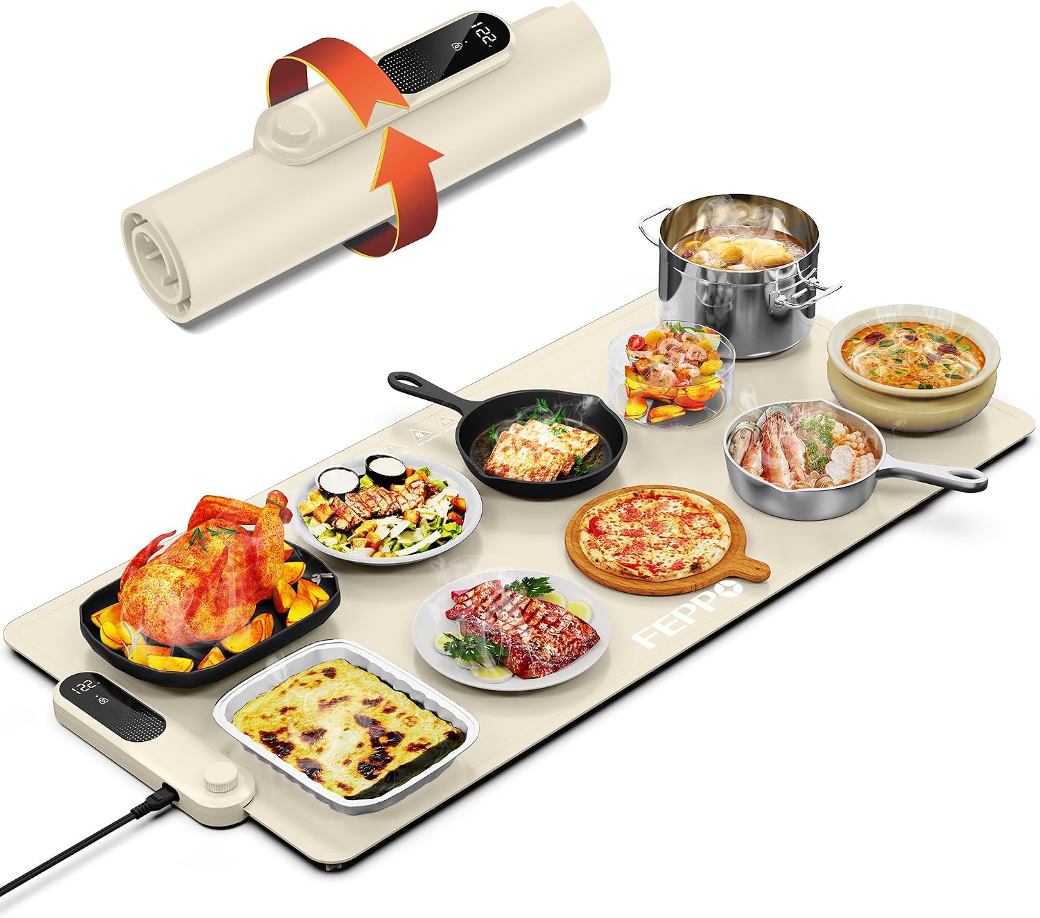 FEPPO Food Warming Mat, 35”x16” Electric Warming Trays for Buffets Party | Fast Full-Surface Heating Mat for Food with 19 Level Adjustable Temperature and 6 Hours Timer, Roll Up Food Warmer FEPPO Food Warming Mat, 35”x16” Electric Warming Trays for Buffets Party | Fast Full-Surface Heating Mat for Food with 19 Level Adjustable Temperature and 6 Hours Timer, Roll Up Food Warmer
